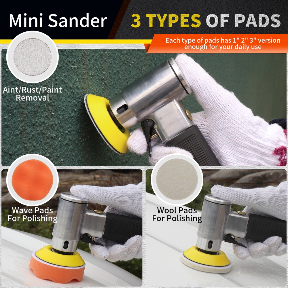 AIR PNEUMATIC SANDER CAR POLISHER BUFFER 2"/3" INCH VARIABLE SPEED SANDING KIT