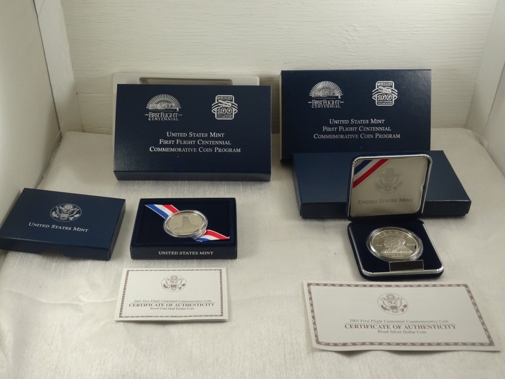 2003 First Flight Silver Dollar Proof Coin & Liberty Wright Monument Half Dollar