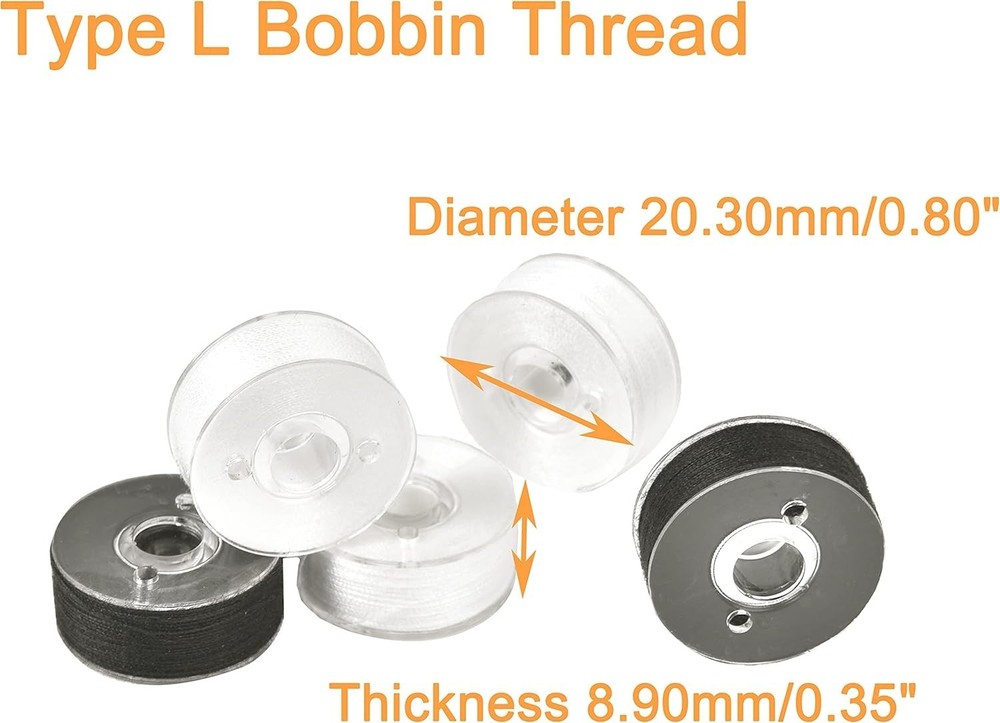 144-Pcs Prewound Type L Bobbin Threads - 96 White + 48 Black - Soft Polyester