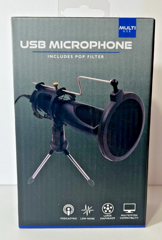 Portable USB Microphone with Pop Filter & Stand | Multi-System Compatible | NIB