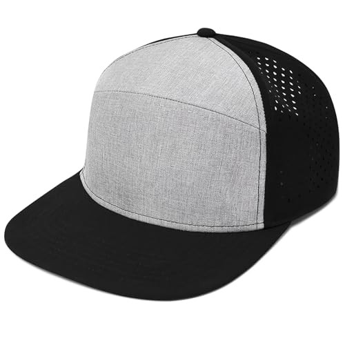 Men Flat Brim Adjustable Performance Hat, Mesh One Size 4017# Black+light Grey