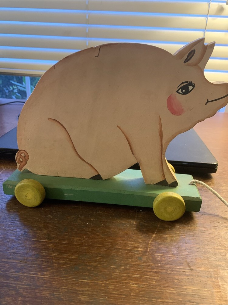 Vintage Wooden Pig Pull Toy