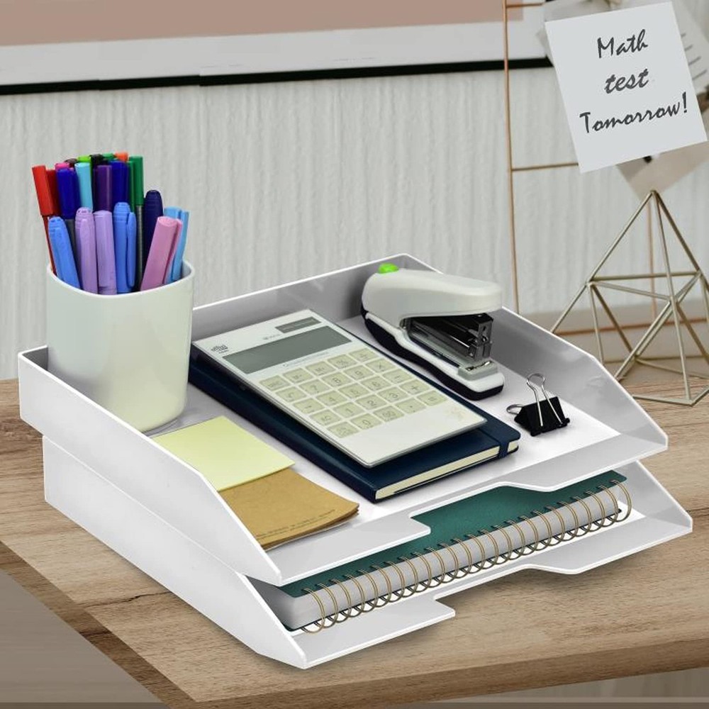 2 Tier Paper Organizer Letter Tray – Plastic Stackable Desk File Organizer, S...
