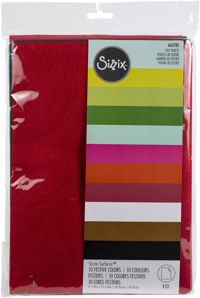 Sizzix Surfacez Felt Sheets 10/Pkg Festive Colors