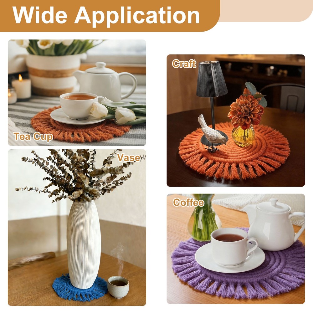 2Pcs Boho Coasters, Woven Drink Coasters with Tassel, Black