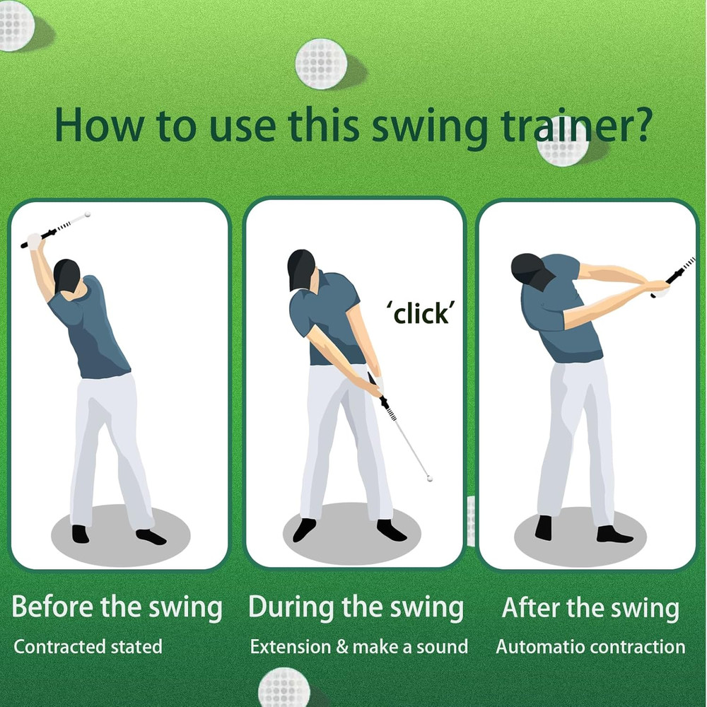 Retractable Golf Swing Trainer, Golf Training Aid and Grip Trainer with Click Fe