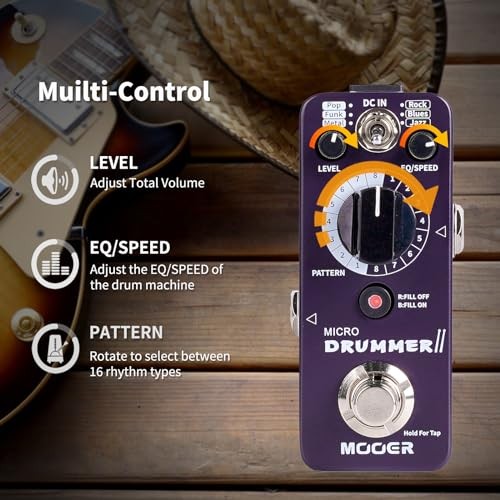 Guitar Drummer Pedal Drum Machine Effect with FILL Function, Micro Drummer II