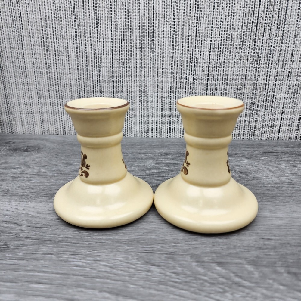 (2) Pfaltzgraff Village Pattern Candlestick Candle Holders
