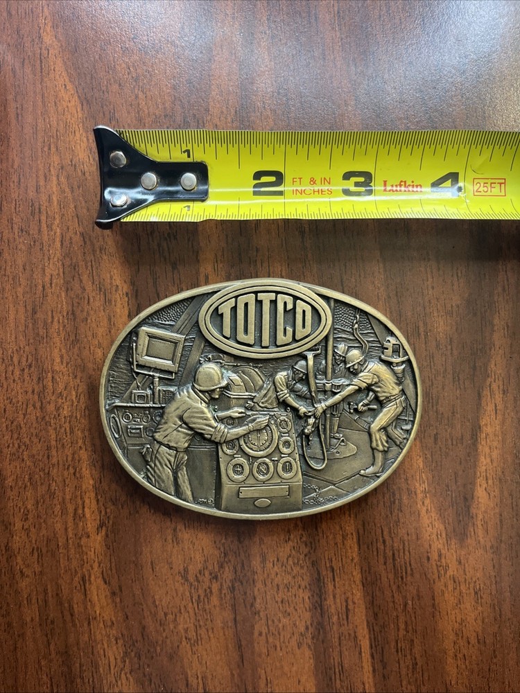 1982 TOTCO Technical Oil Tool Company Solid Brass Belt Buckle Sealed Bag EUC