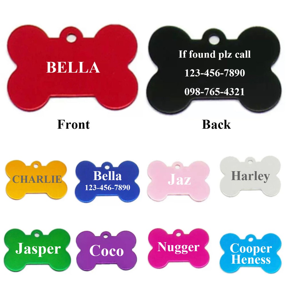 Dog Cat Customized ID Tags Pawtographize Pet Tags 2sides Engraved Bone Shape