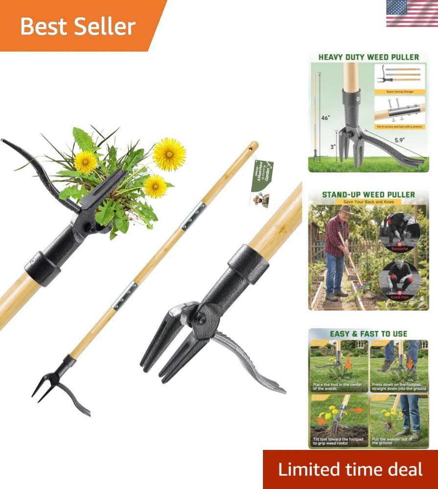 Weed Puller Tool, Stand Up Heavy Duty Weed Remover Tool with Long Handle & 4-...