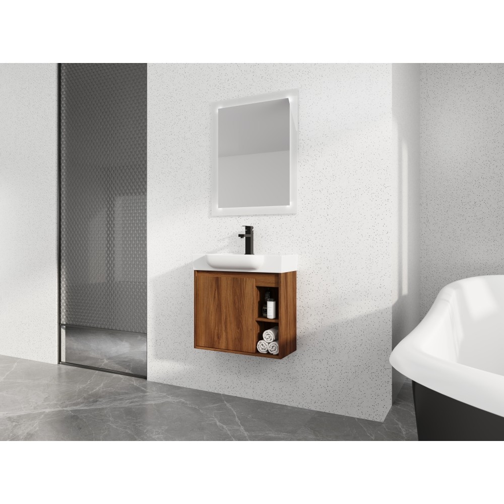 Wall-mounted bathroom vanity White ceramic sink Soft-close doors