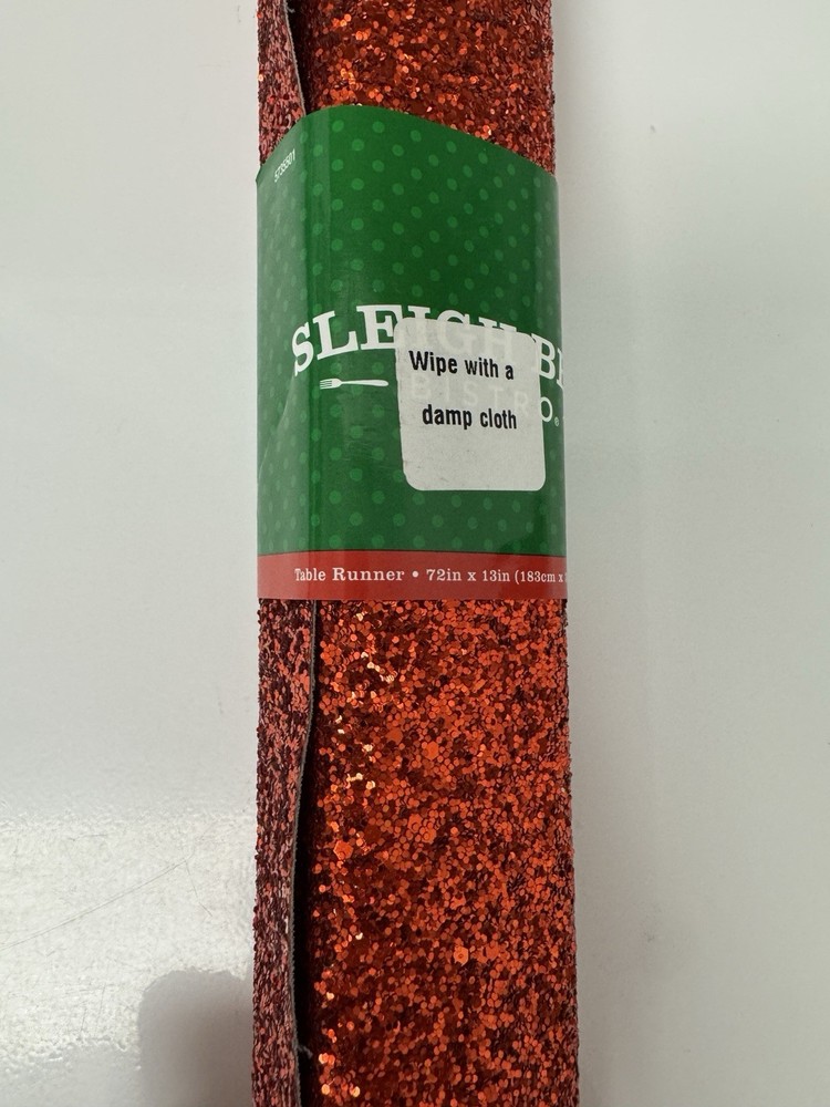 🆕 Sleigh Bell Table Runner Red Glitter