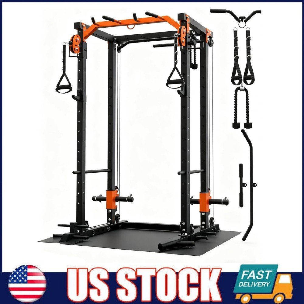 Power Cage 2000LBS Squat Rack for Home Gym Workout with Cable Crossover System