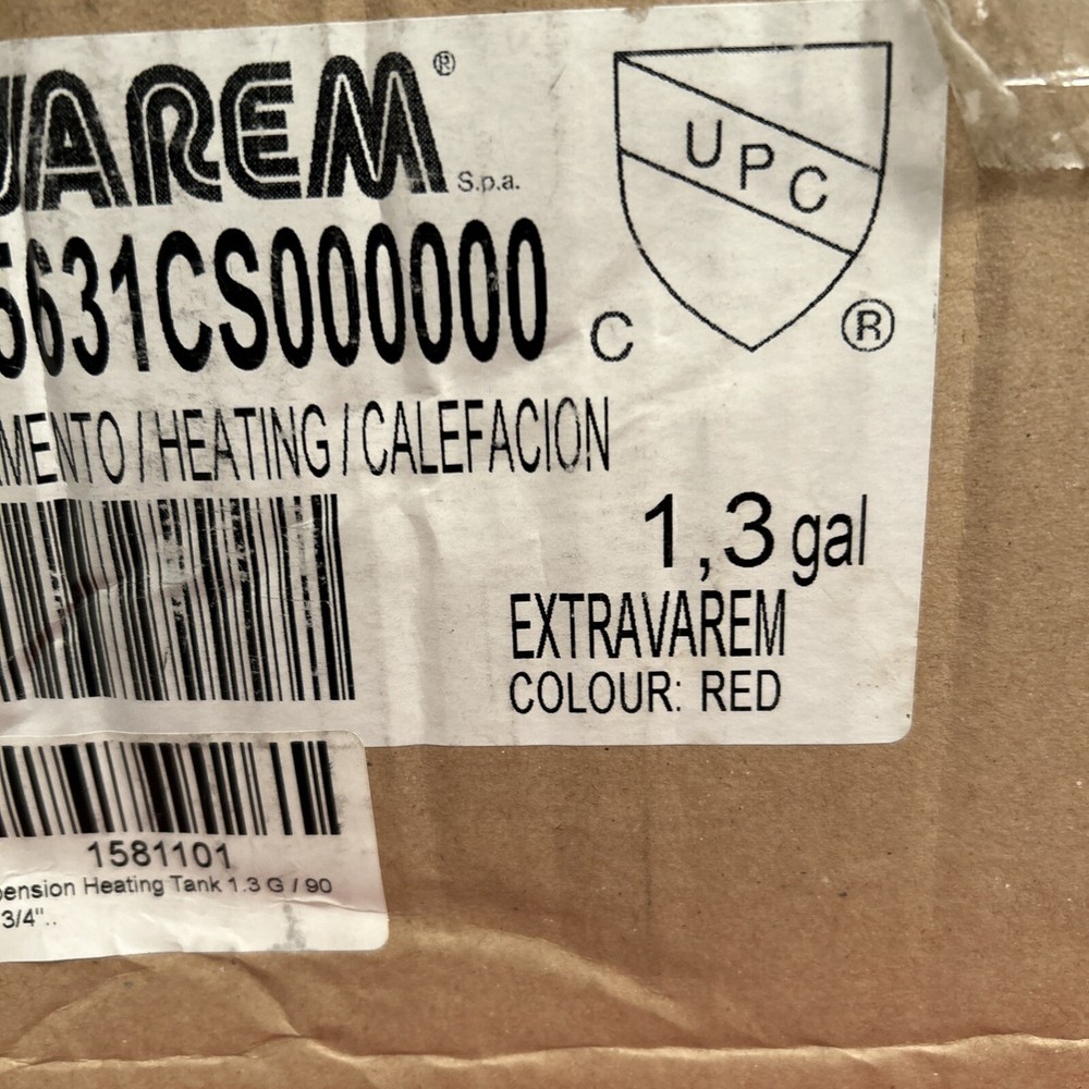 VAREM ITALY RED CENTRAL HEATING EXPANSION TANK 1.3 Gal. 90psi, 3/4”
