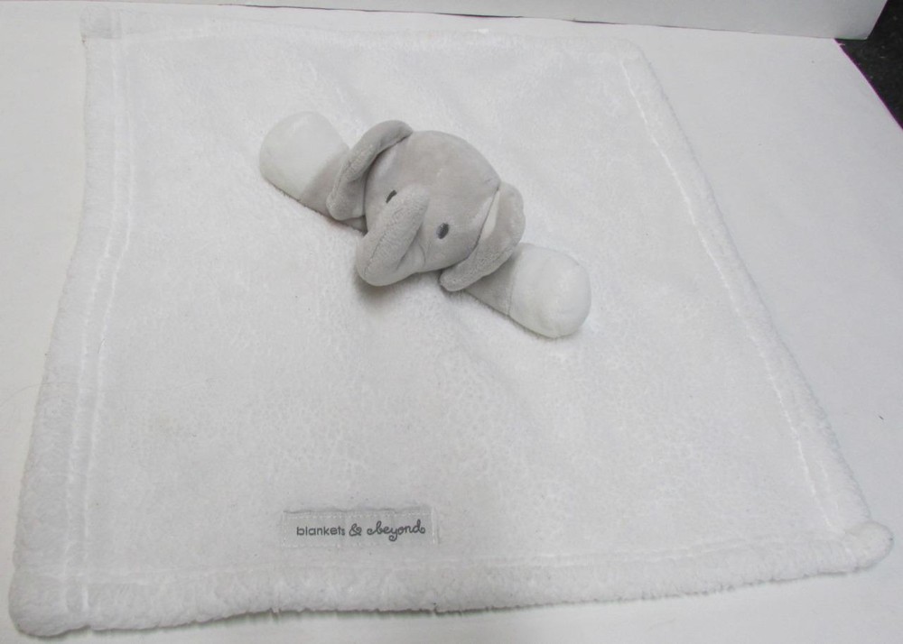 Blankets & Beyond White Lovey with Grey Elephant plush
