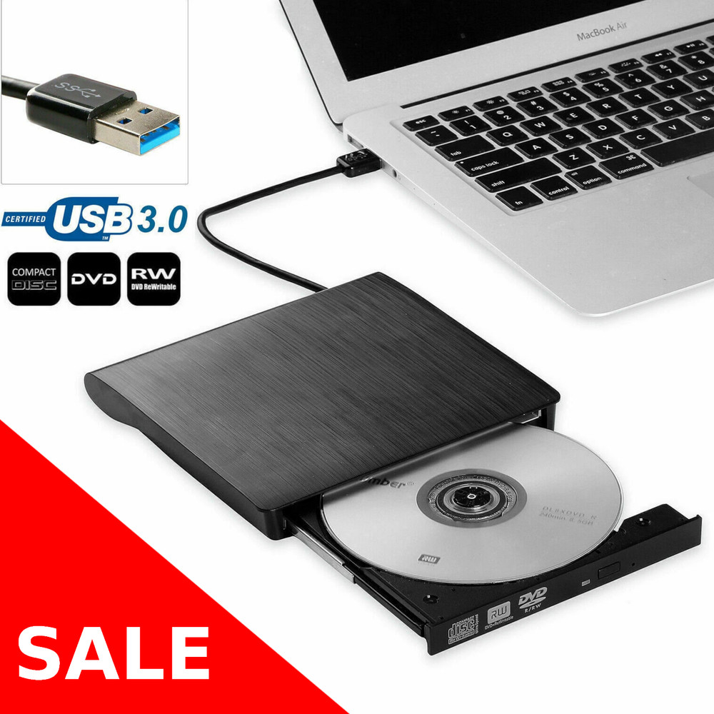 Slim External CD/DVD Drive USB 3.0 Player Burner Reader for Laptop PC Mac HP