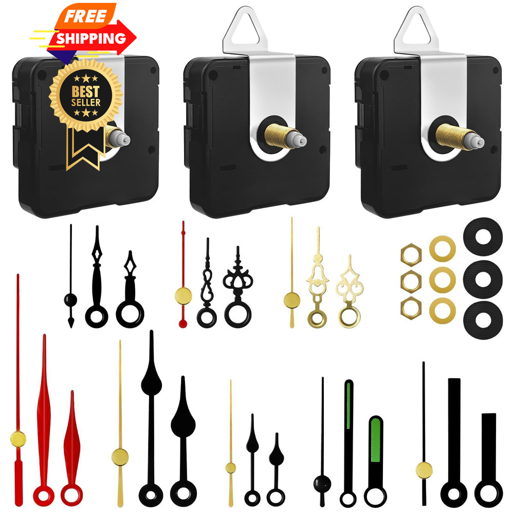 3PCS Clock Mechanism Kit, Quartz Movement Replacement with 8 Black