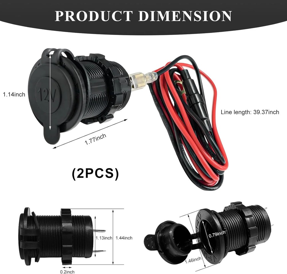2PCS 12V Car Cigarette Lighter Socket, Waterproof Plug Cigarette Lighter Outlet