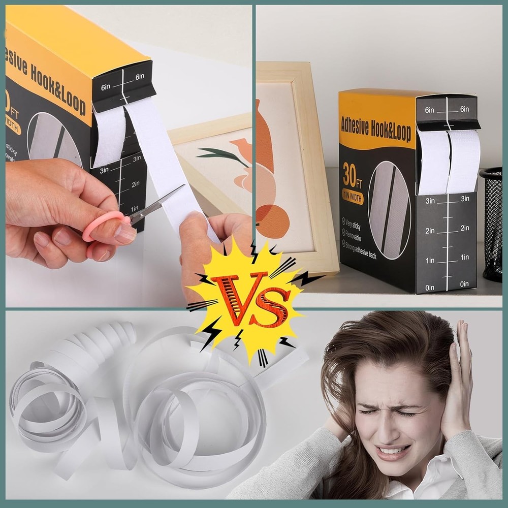 Self-Adhesive Nylon Hook and Loop Strips - 30ft Rolls for Home & Office Use