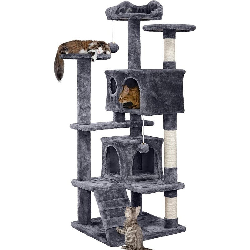 Multi-Level Cat Activity Playground W/ Scratching Posts Condos & Dangling Balls