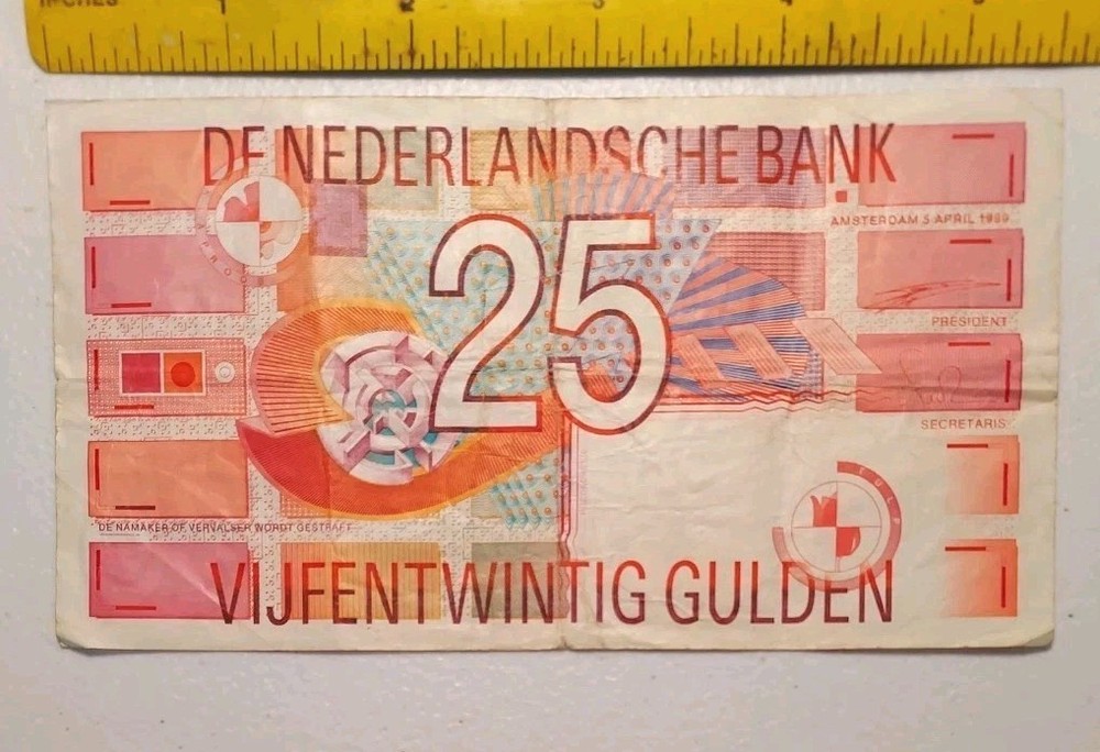 1989 Netherlands 25 Gulden Note; Pick 100 *Circulated*
