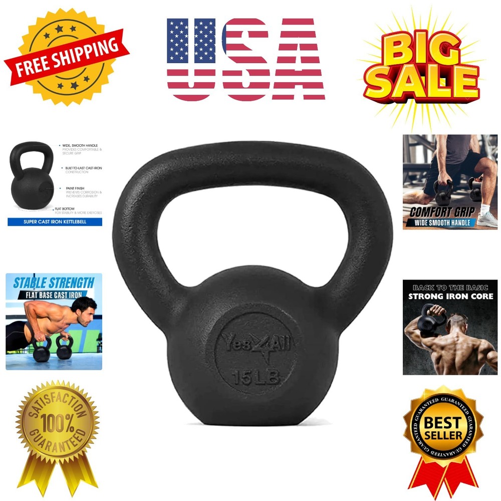 Cast Iron Kettlebell, Strength Training Kettlebells 15LB