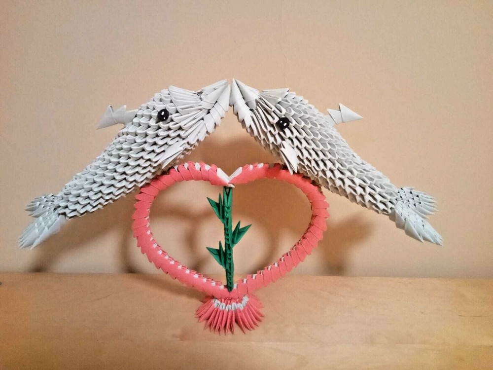 LARGE 3D origami Pair of Dolphins