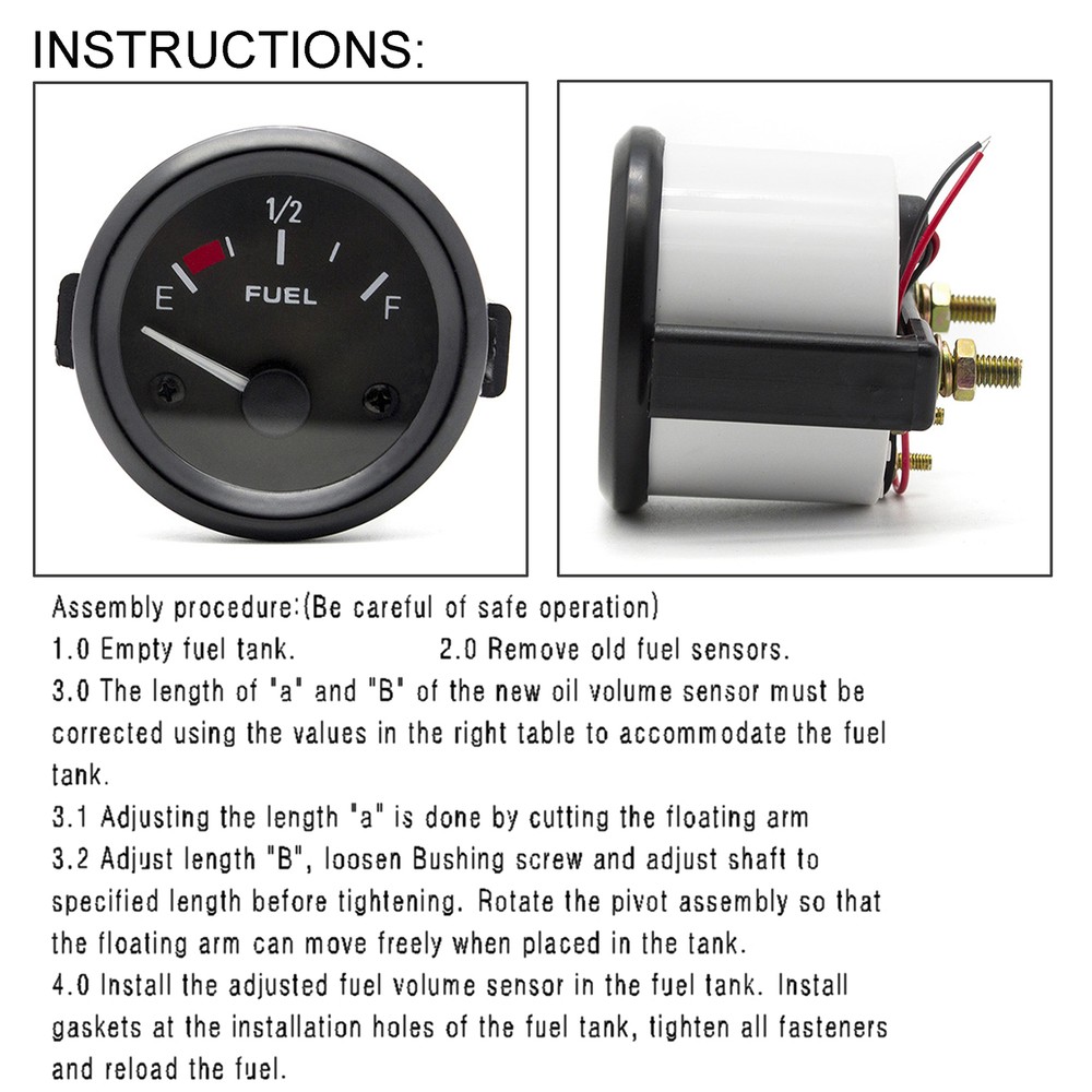 Universal 2"52mm Fuel Level Gauge Kit W/ Fuel Float Sensor E-1/2-F Pointer 12V