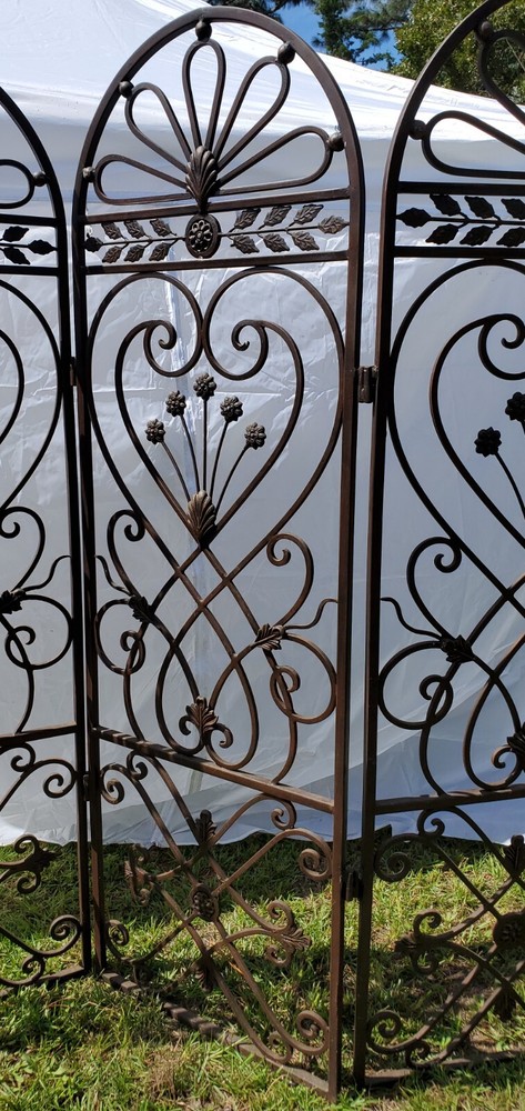 Wrought/Cast Iron Folding Room Divider Screen Bronze Tone Very Heavy Solid Piece
