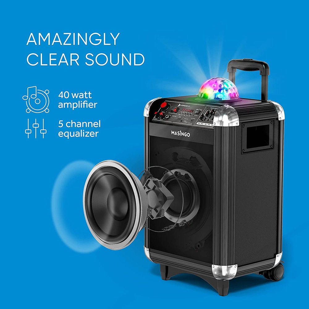 Karaoke Machine Bluetooth Portable Singing Speaker System with Mics, Party Light