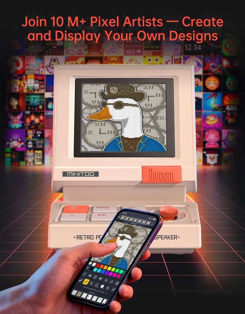 Divoom MiniToo Retro PC-Style Computer Speaker, Smart Pixel Screen with Beige