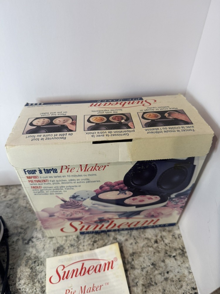 Vintage Sunbeam Pie Maker Model 4808 Two Pie Mini White MCM 1993