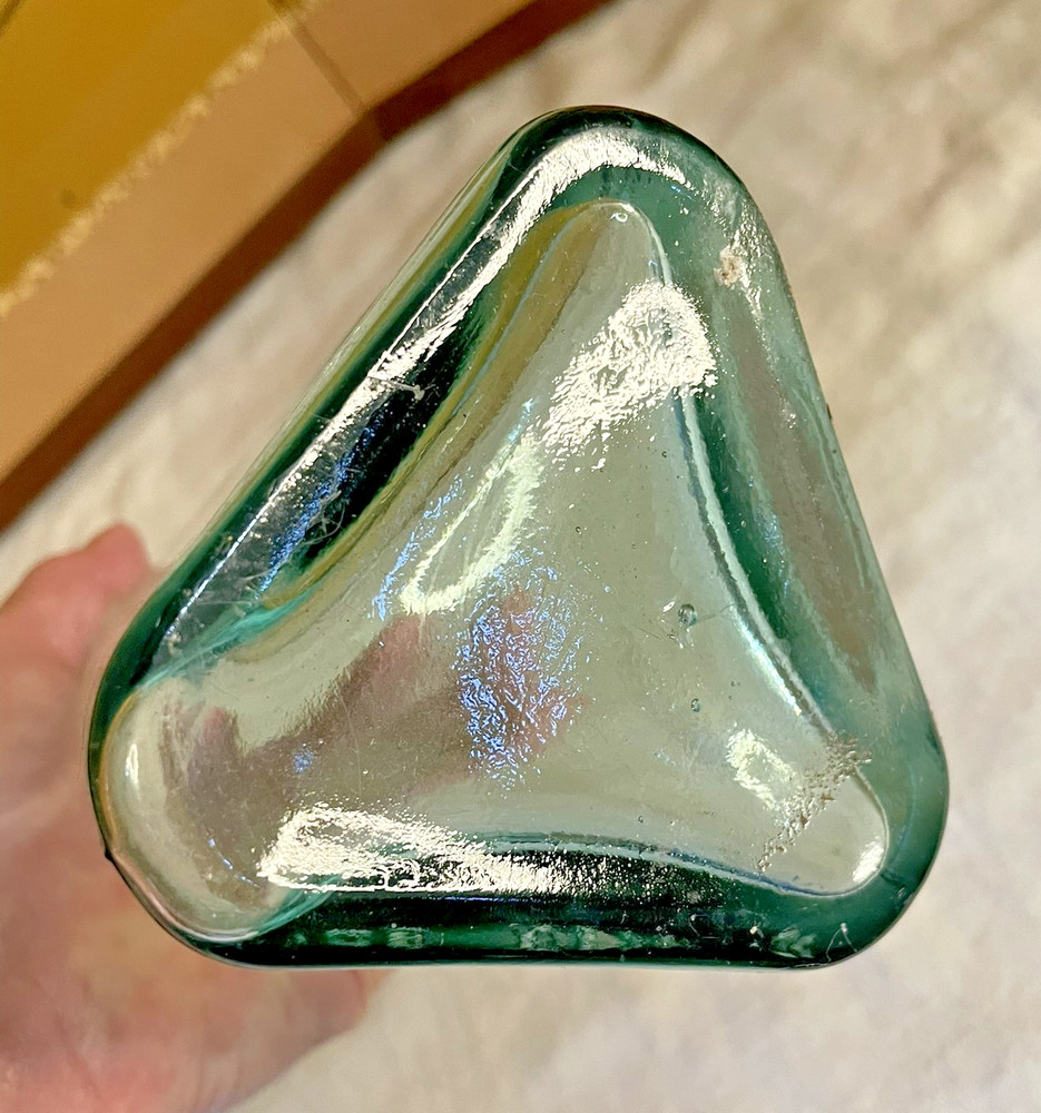 Vtg Triangular Aqua Colored Bottle 14.5" Tall