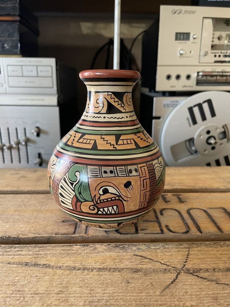 Vintage Mini Cusco Peruvian Pottery Vase Or Jug With Face