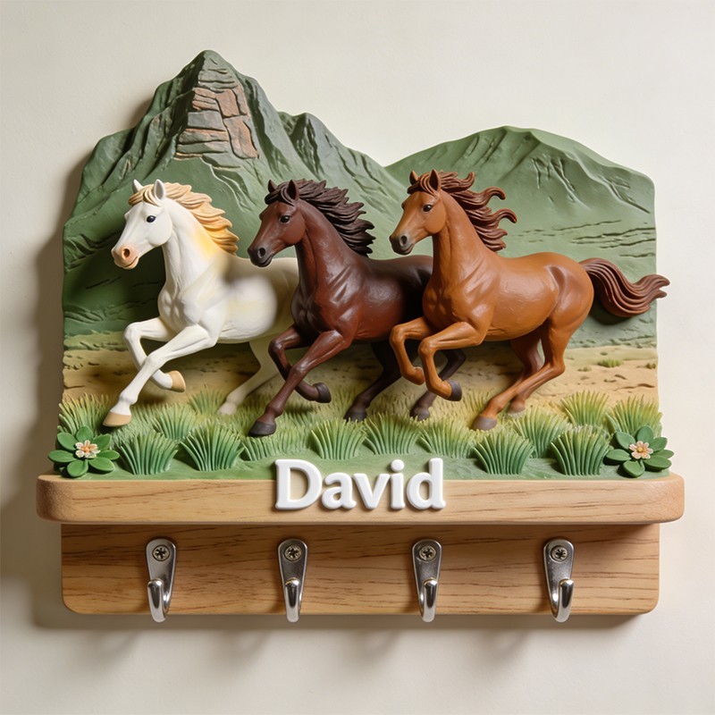 Personalized galloping horse themed wall hooks key holder