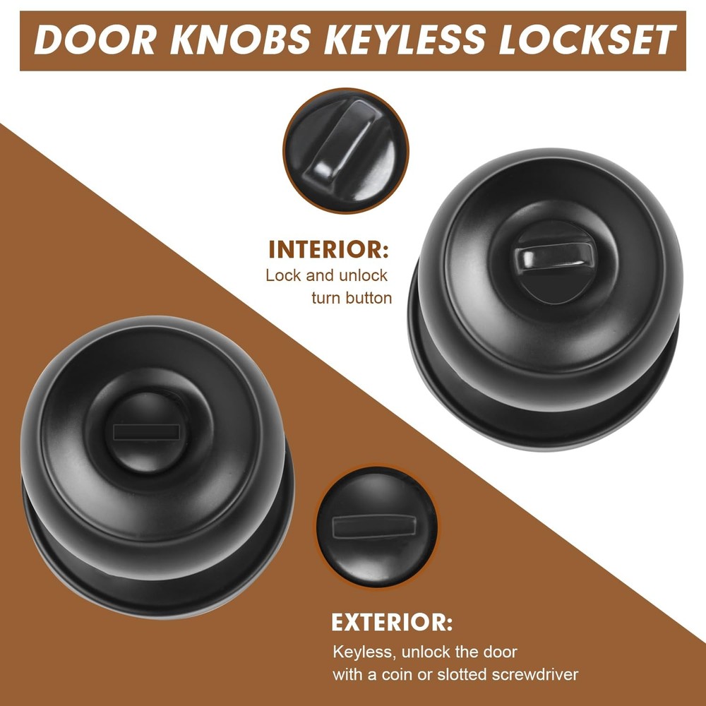RAZCC Privacy Door Knobs, 6 Pack Matte Black Knobs with 6 Pack,