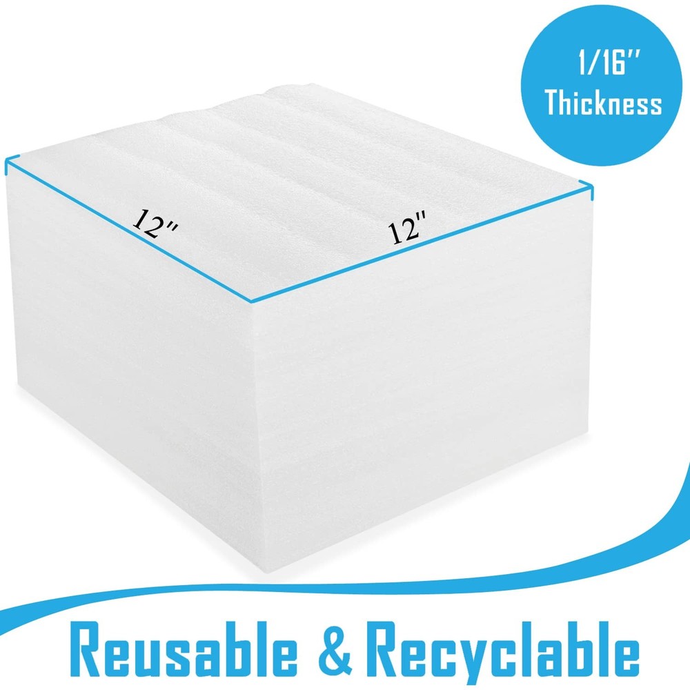 100 Pack Foam Sheets, DAT 12" x 12", 1/16" Thickness, 100 pack 1/16", White