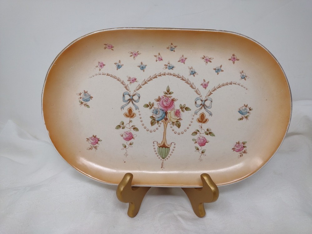 Devonware England Vanity Set Crown Tray Dish Cup Bone China Floral