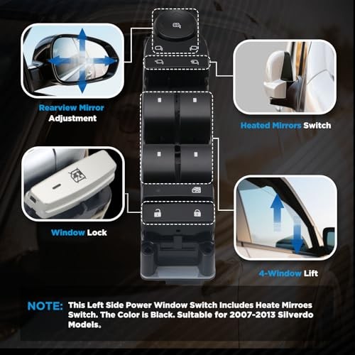 Front Driver Side Power Window Switch for 2007-2013 With Folding Mirrors