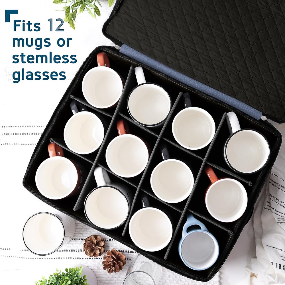 Coffee Mug Storage, 2 Pack Quilted and Stackable 2 Cup Blue