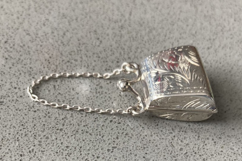Tiny sterling silver etched purse pill box