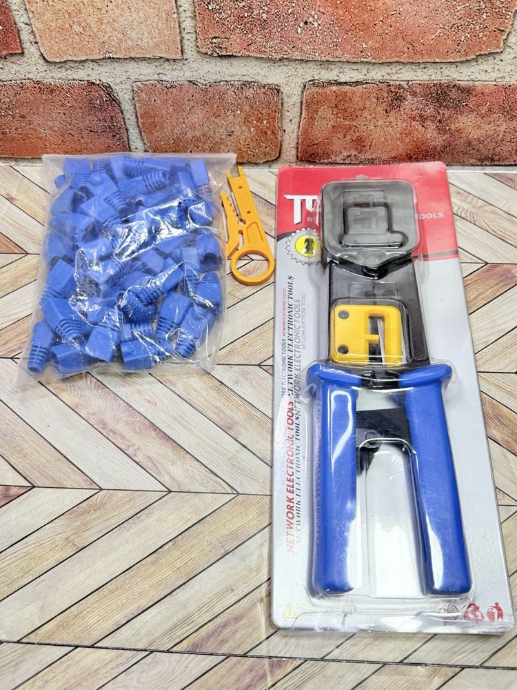Network Electronic Tools RJ45 Crimp Tool Kit w/ Wire Stripper, Covers New