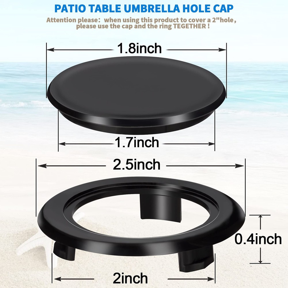 4 Pack Patio Table Umbrella Hole Ring and Cap Set, 4 Set