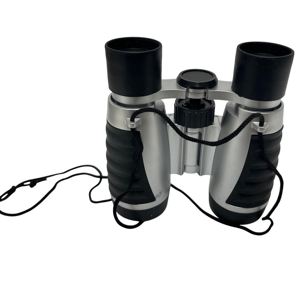 Compact Binoculars Silver Black With Neck Strap