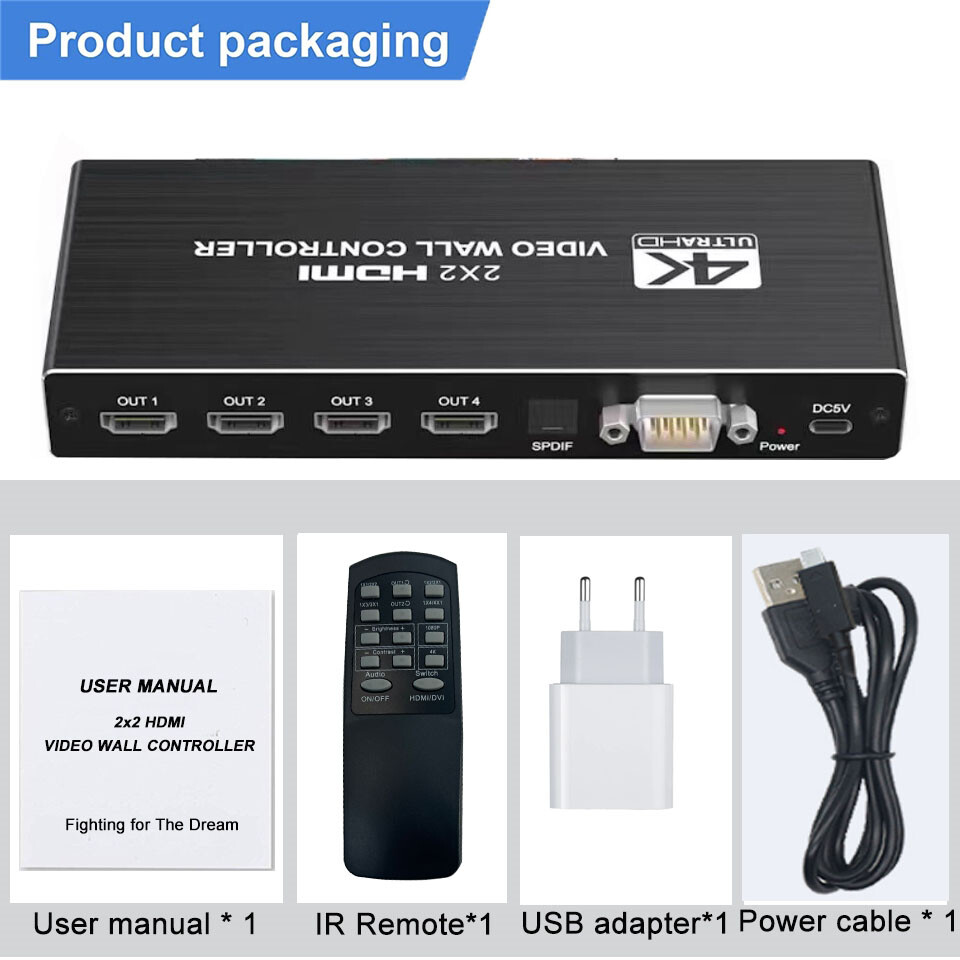 4K HDMI Video Wall Controller 2x2 HDMI DVI Video Multi Video Screen Processor