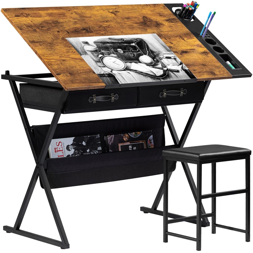 VECELO Drafting Table Art Desk Art Table Adjustable Drawing Table Tilted Tabl...