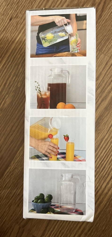 Retro Clear Glass Ribbed Rectangular 58 oz. Hot & Cold Drinks Carafe Pitcher