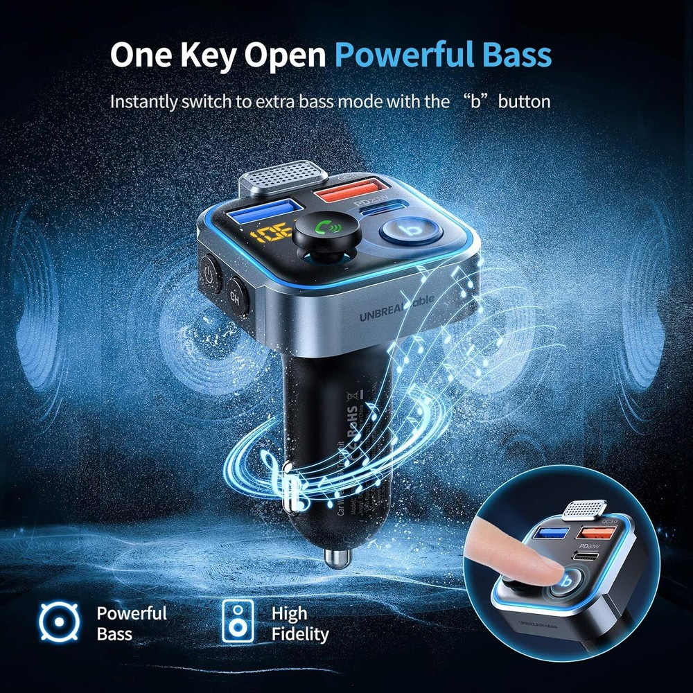 Bluetooth 5.3 Wireless Audio Adapter Fm Transmitter Fast Charging Car Kit