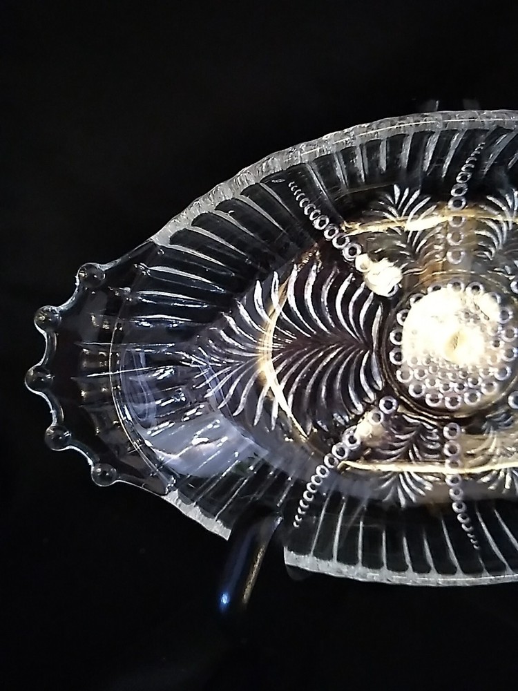 Depression Era "Feather Pattern" Oval Pressed Glass Dish. (3)